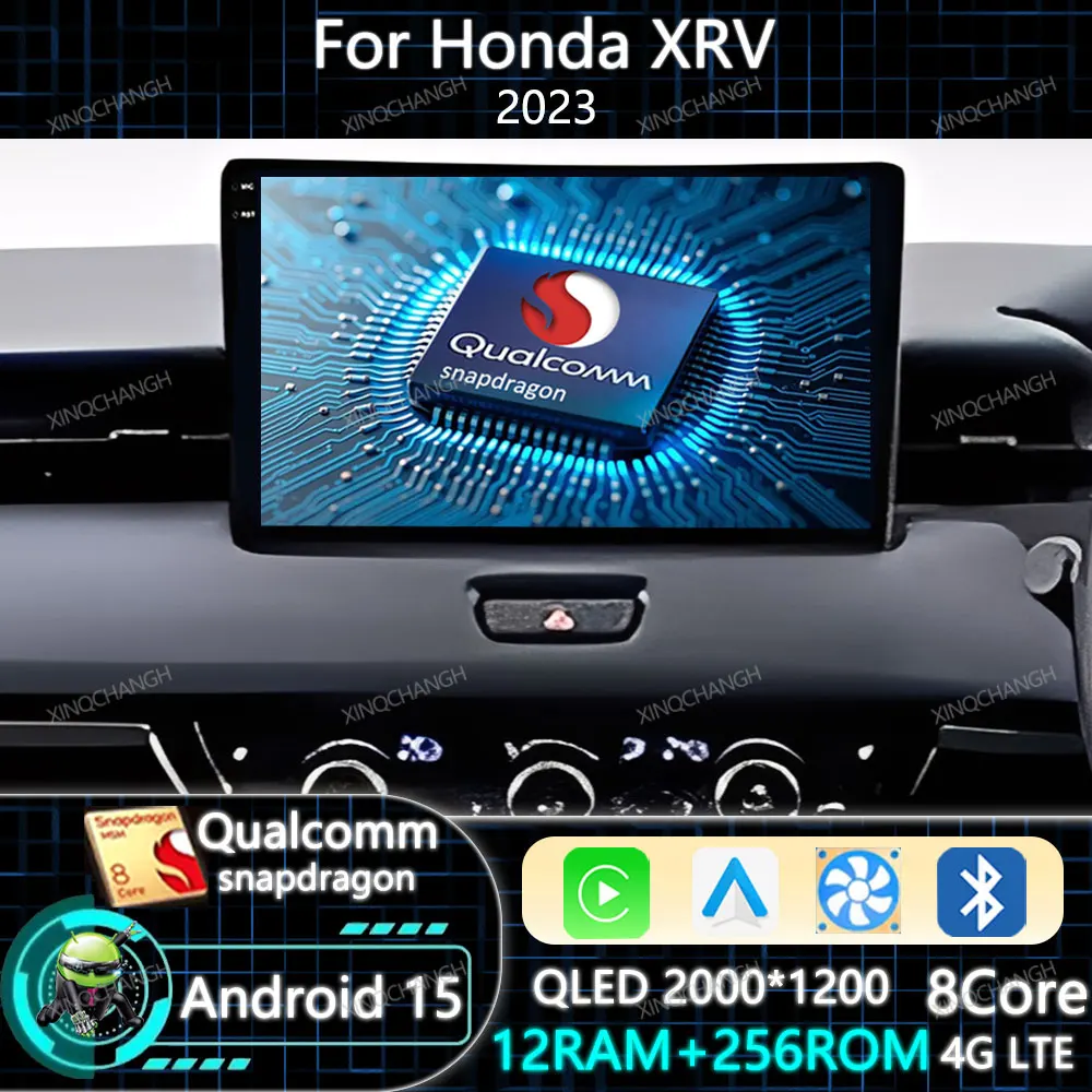 Radio Mobil Android 15 Untuk Honda XRV 2023 Head Unit Multimedia Video Player 2DIN BT Qualcomm 4G LTE 5G WIFI Carplay Auto QLED GPS