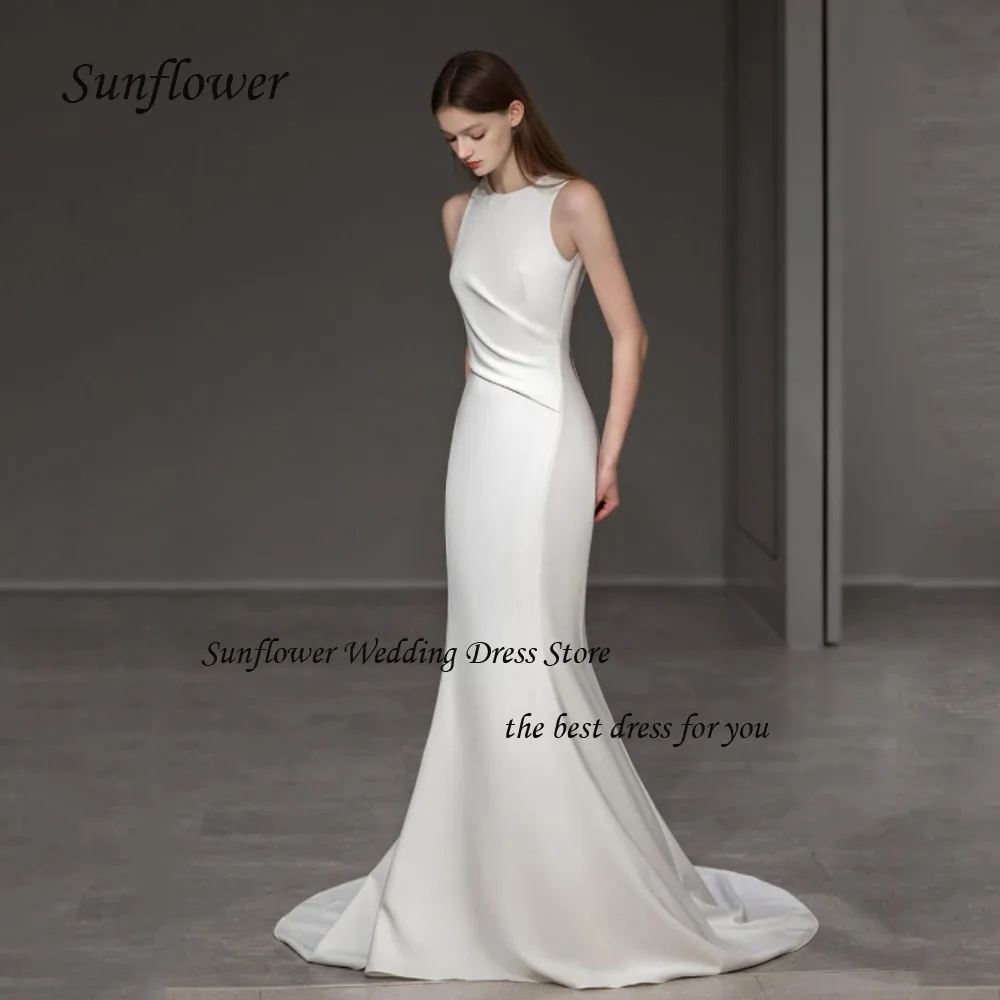 Sunflower High Neck Mermaid Formal Wedding Dress 2023 Slim Satin Bow Backless Floor-Length High-end Custom Prom Gowns SweepTrain