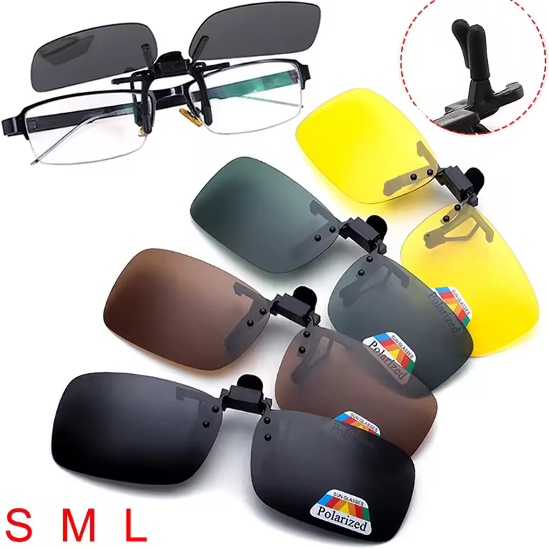 Lunettes de soleil polarisées unisexes, verres gris, Clip rabattable pour hommes et femmes, UV 380, pour la conduite, la pêche, Vision nocturne, Clips Anti-éblouissement