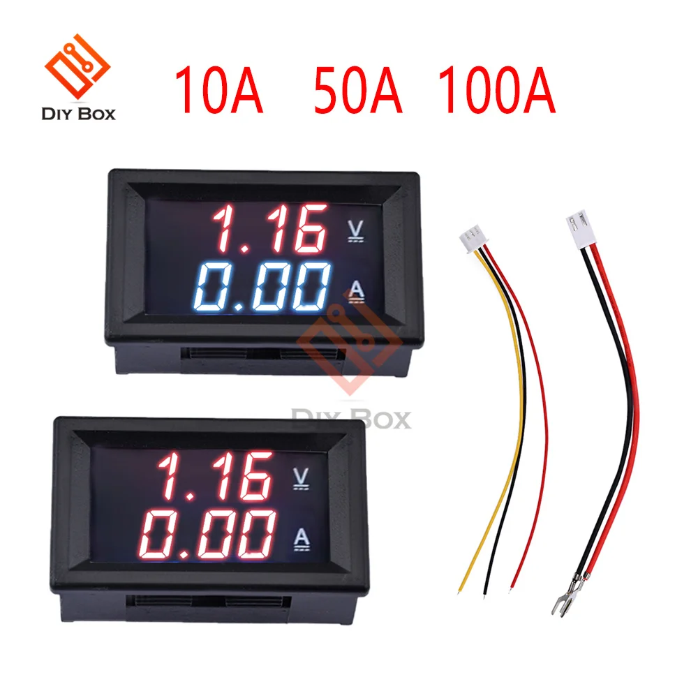 Mini Digital Car Voltmeter Ammeter DC 100V 10A 50A 100A LED Display Panel Amp Volt Voltage Current Meter Tester Detector