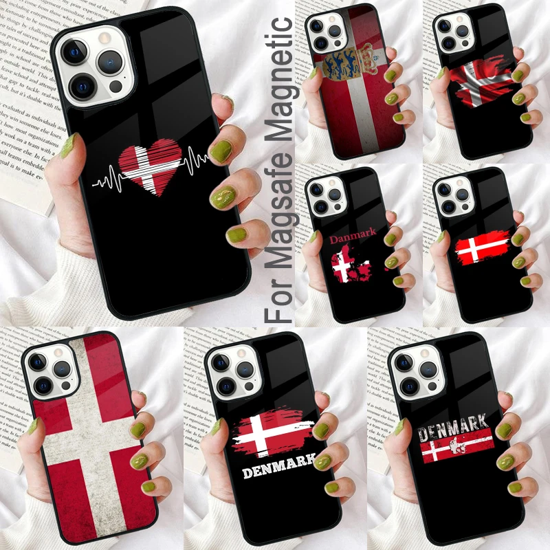 Denmark Flag Magnetic Soft Phone Case for iPhone 16 Promax 15 Pro 13 14 Plus 11 12 Mini MagSafe Coque