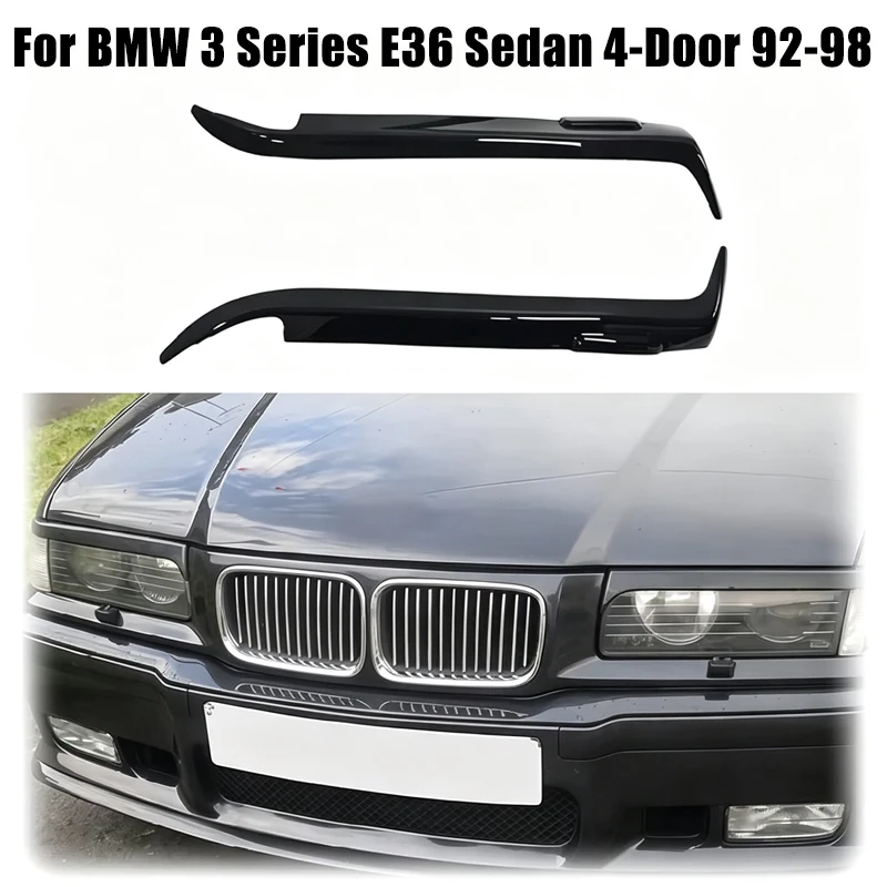 For BMW 3 Series E36 Sedan 4-Door 1992-1998 ABS Car Front Headlight Eyelid Eyebrow Lamp Hoods Cover Panel Trim Glossy Black