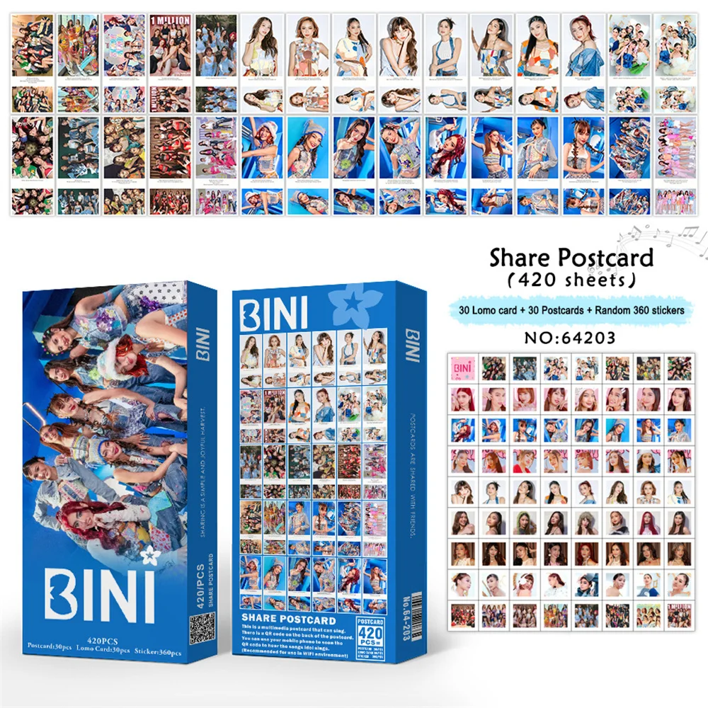 420pcs/Set Kpop BINI Share Postcard Blessing Card Self-adhesive Sticker LOMO Card Gift Boxed Colet Maloi Gwen Fans Collection