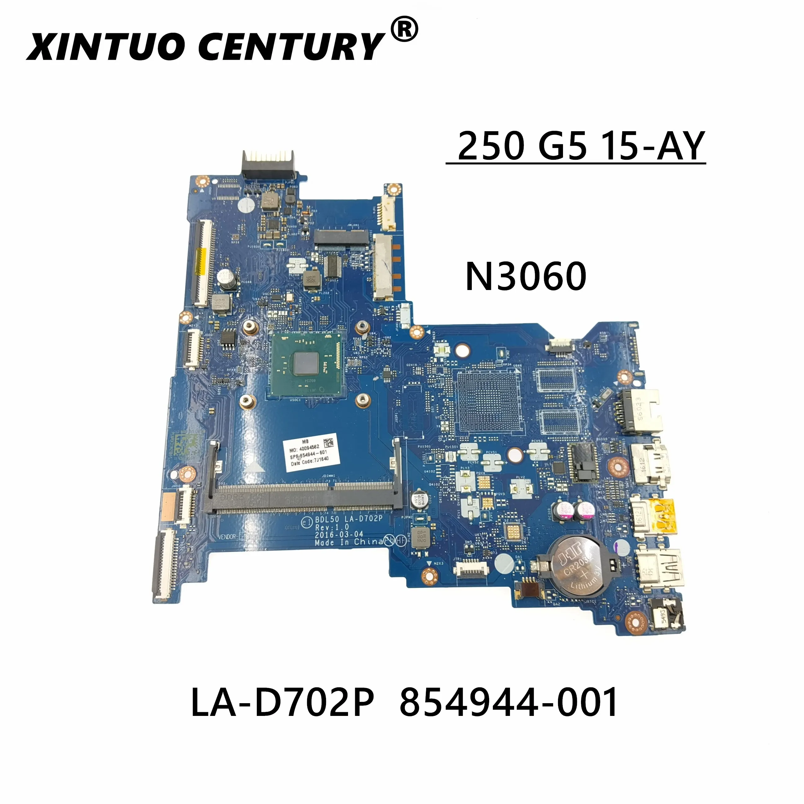 

854944-001 854944-501 854944-601 For HP Pavilion 250 G5 15-AY Laptop Motherboard BDL50 LA-D702P SR2KN N3060 CPU DDR3 100% Tested