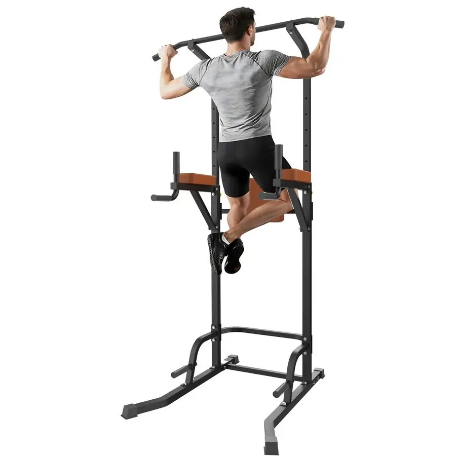 

Power Tower Pull Up Dip Station with Stable Splayed HShaped Base, 440 lbs Capacity, Adjustable Height Customizable