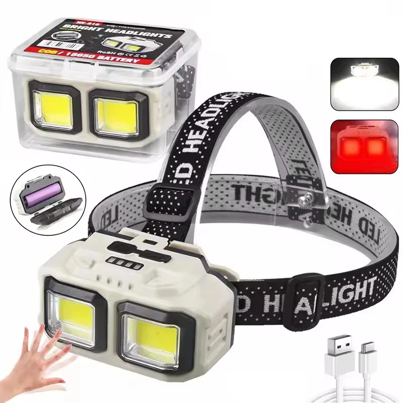 Powerful Induction COB LED Headlamp USB Rechargeable Head Flashlight Work Light Outdoors Camping Search Light Fishing Head Torch