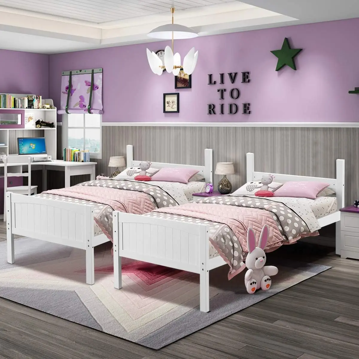 Litera doble de madera sobre dos camas convertibles 2 camas individuales individuales para niños, litera de madera maciza de caucho con escalera y Sa