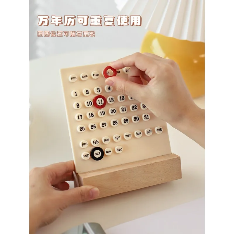 Cute days 2025ins ring cream ring calendar, creative office desktop solid wood perpetual calendar pendulum