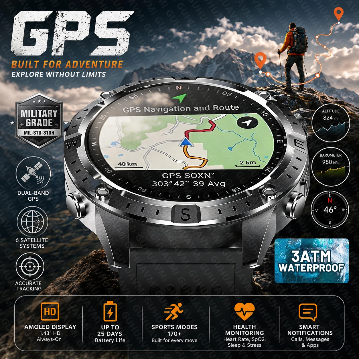 Reloj inteligente GPS AMOLED 1.43