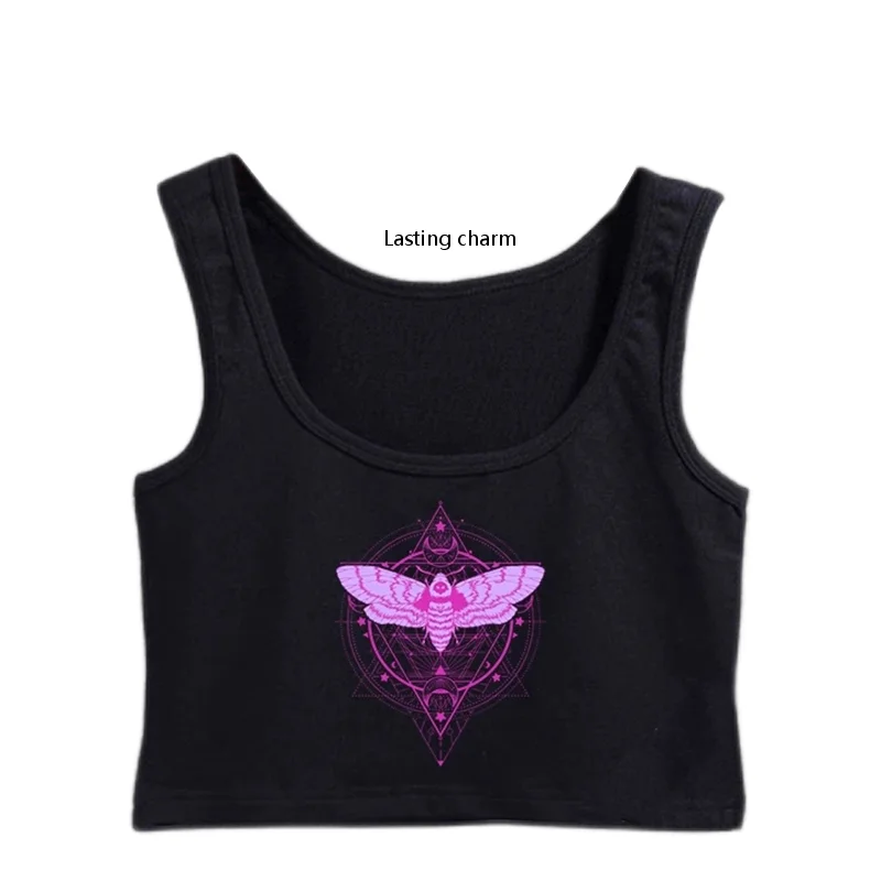 Lasting charm Moth And Crescent Moon Witchy Pastel Goth Crop Top