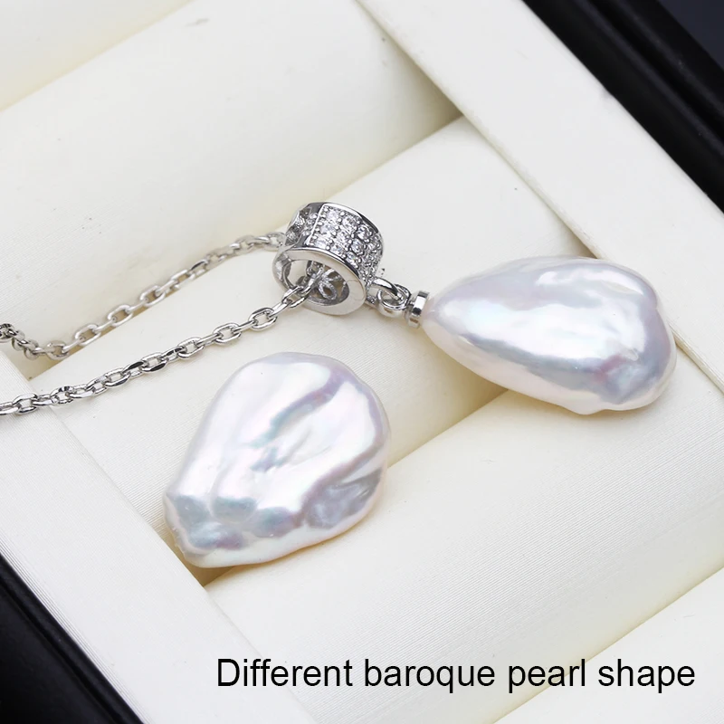 Real Natural Freshwater Baroque Pearl Pendants for Women,Vintage 925 Silver Pearl Necklace Wife Girls Gift White