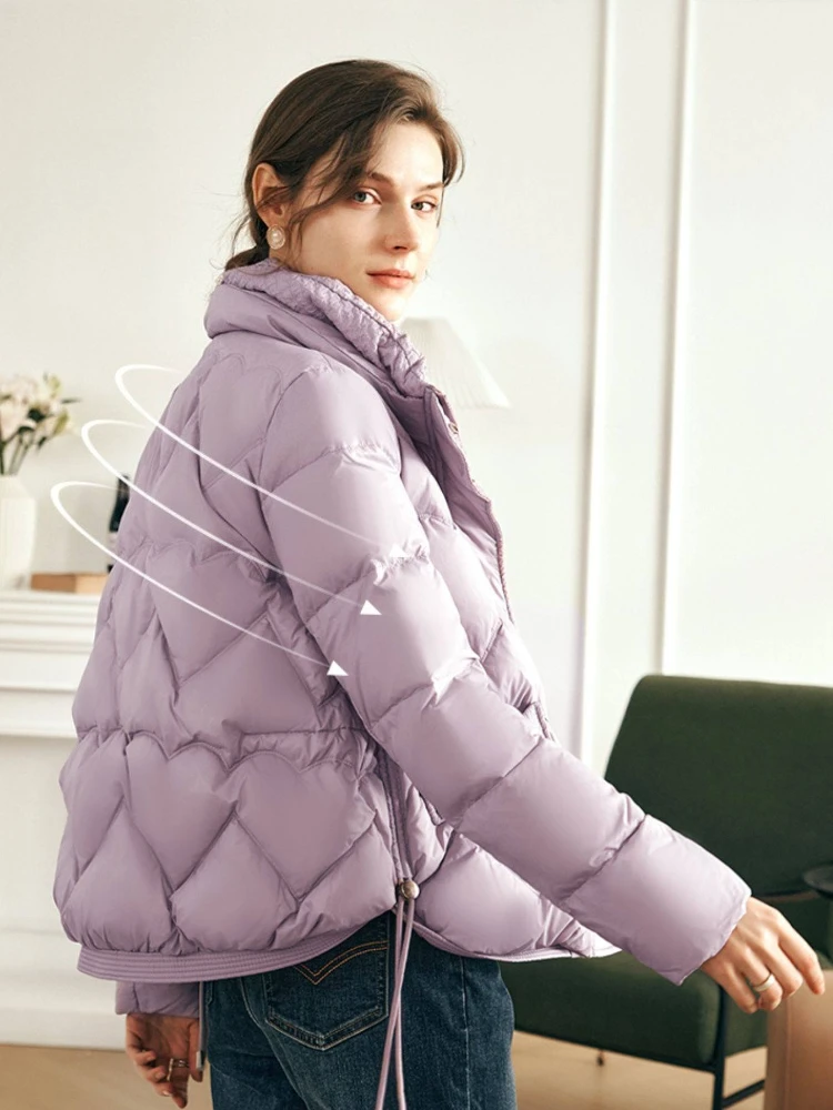 OLrain Woman Winter Down Jacket 2025 Draw String Zip Up Oversized Short Puffer Jacket Office Lady Stand Neck Coats G23DY88050