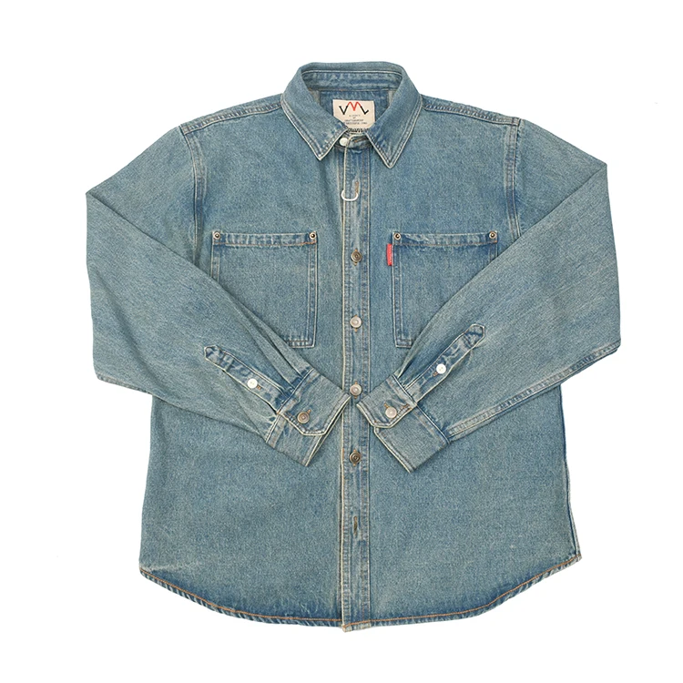 

Retro Japanese Waed Denim Workwear irt Long Sve Basic Casual Everyday Antique Sle Cotton Men's Faion Autumn 2024