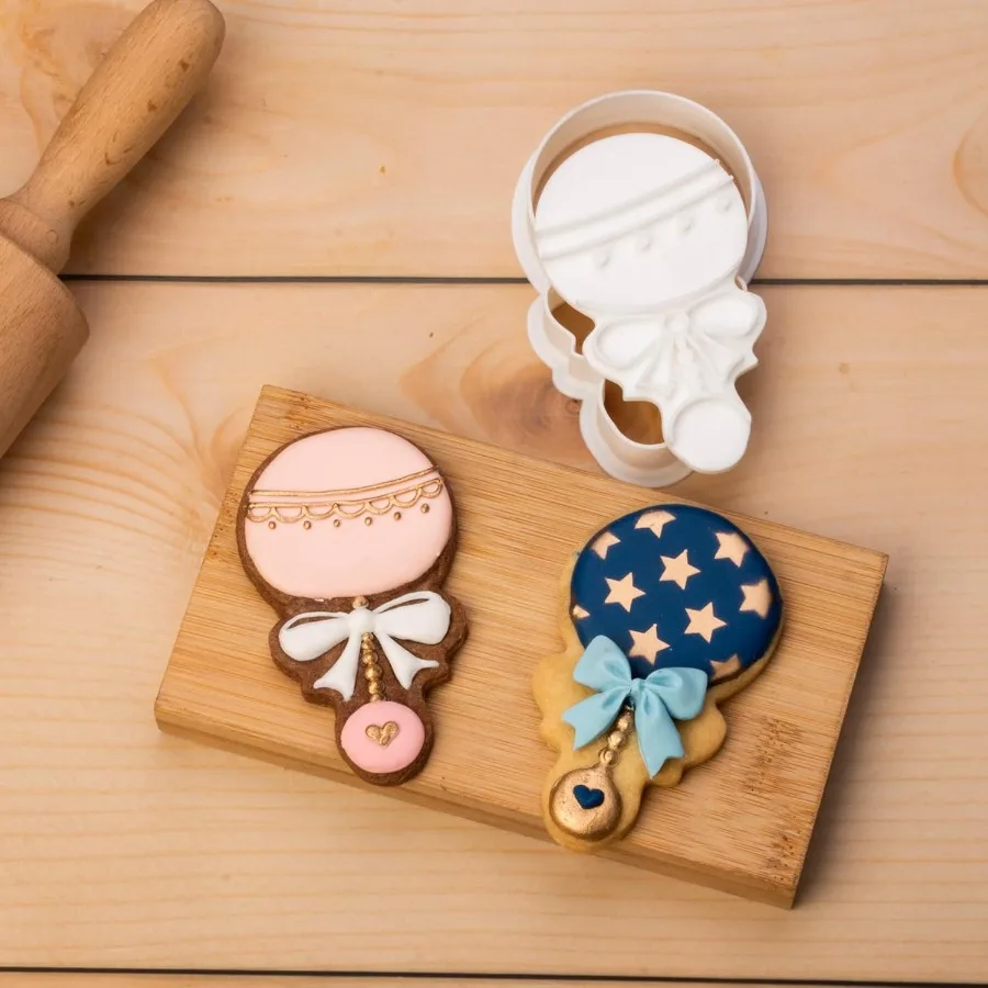 3D Ce Cutter with Baby Rattle Stampers Baby Shower Cake Mold Fondant Decorating Tools Mold for Sugar Craft Baking Mould ' Birth