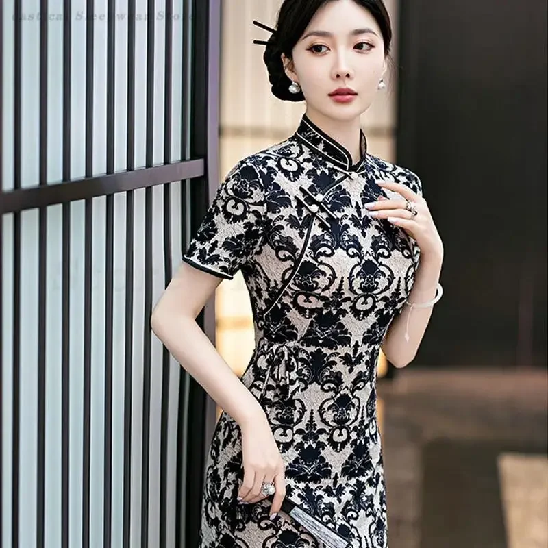

Chinese Style Ao Dai A-Line Cheongsam Large Size 5XL Elegant Qipao Tradition Dress Evening Party Gown Women Fashion Vestidos