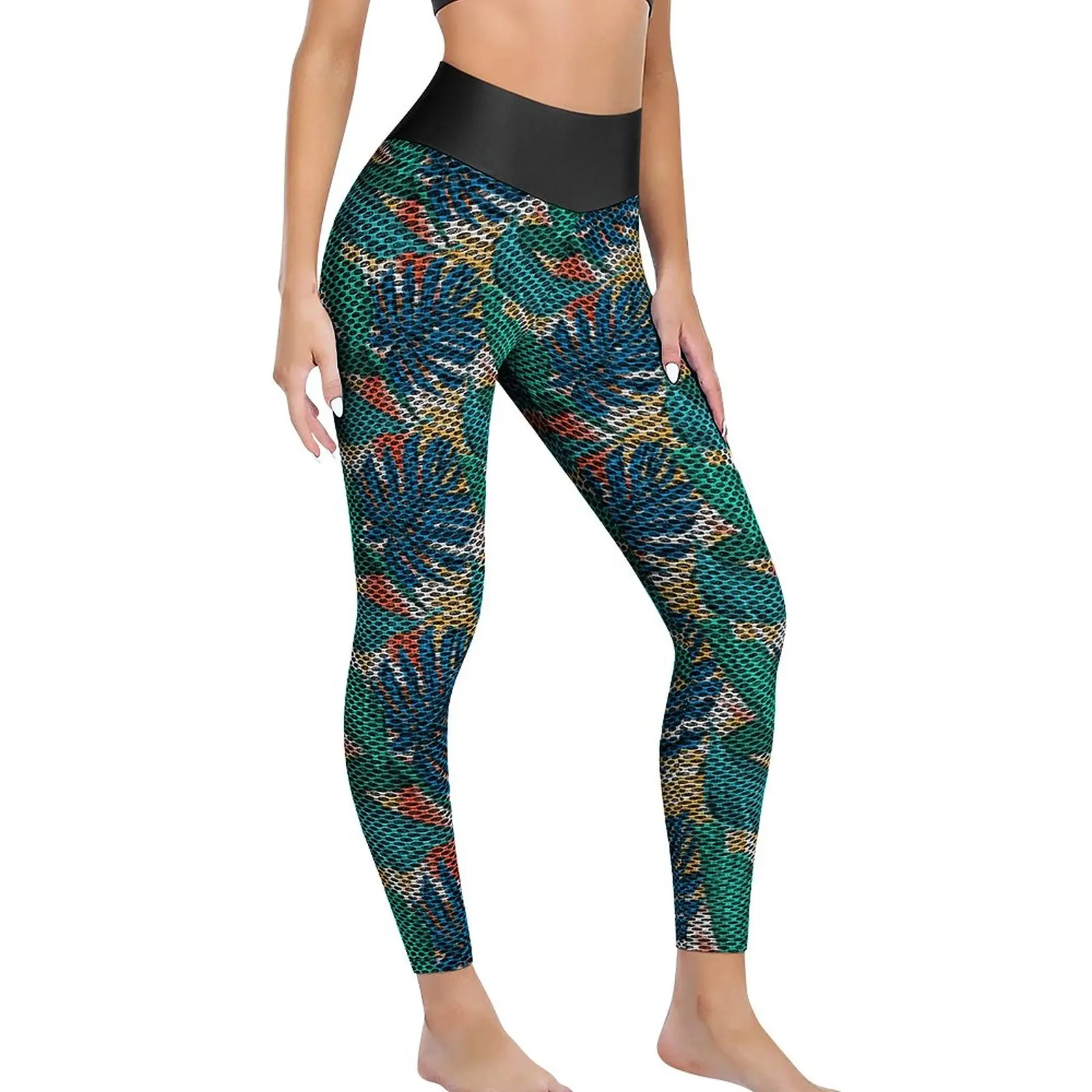 Exotic Tropical Print Leggings Sexy Palm Leaves High Waist Yoga Pants Funny Seamless Leggins Women Graphic Workout Sports Tights