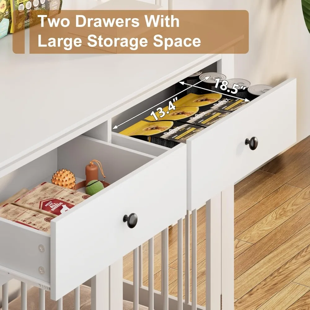 أثاث على شكل صندوق للكلاب مقاس 44 بوصة مع أدراج، أثاث بيت الكلب الخشبي للسلالات الكبيرة، طاولة خشبية بيضاء للكلاب - جديد #6