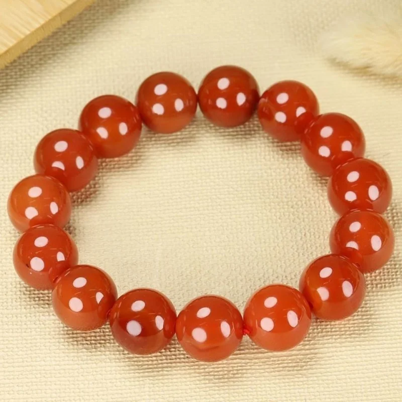 South Agate Bracelet Single Circle round Baoshan Sichuan Material Full of Meat Persimmon Red Jewelry Buddha Beads