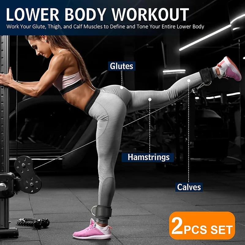 Juego de 2 correas de tobillo premium para máquinas de cable, correas de tobillo para kickback de glúteos, cinturón de entrenamiento de fuerza para ejercicio