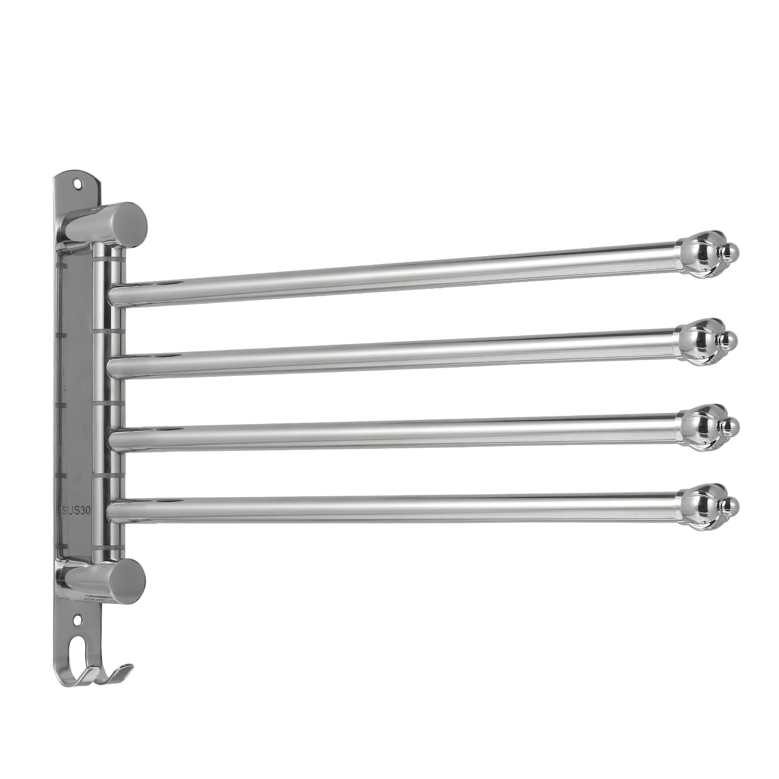

Stainless Steel Towel Rack Swivel Bar Wall Mounted No Punch Rust Resistant Durable Heavy Duty Double Hooks Crown Design Bathroom