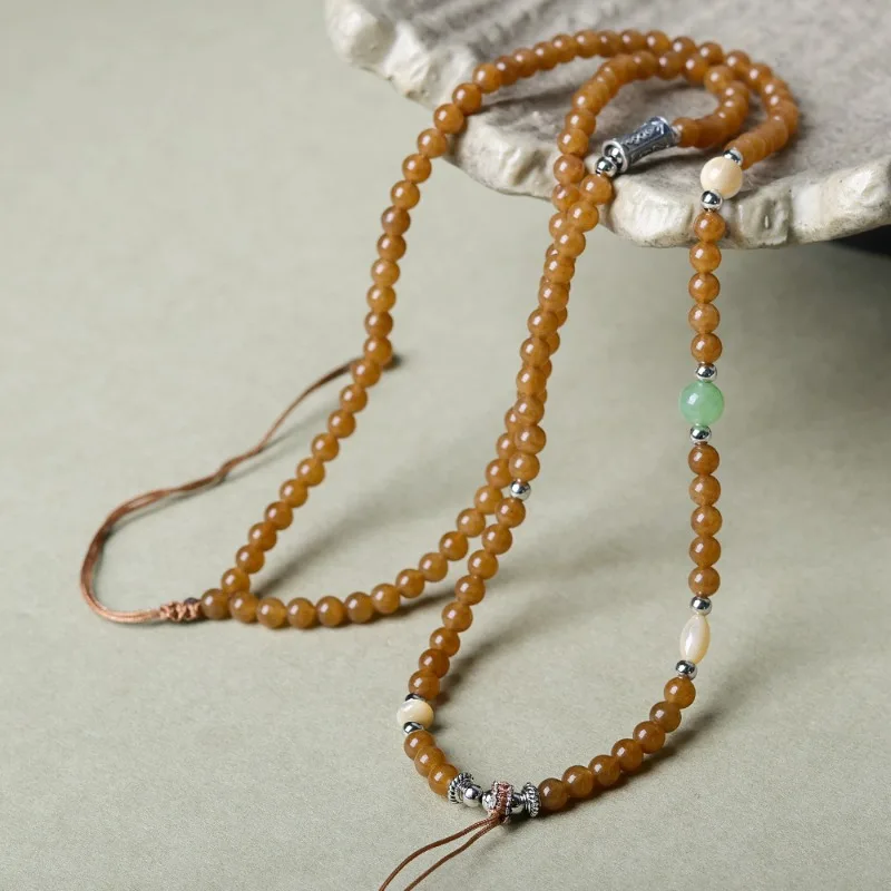 Handwoven Coffee Agate Universal Pendant Cord Premium Jade Thangka Amber Sweater Chain Necklace for Women Gifts