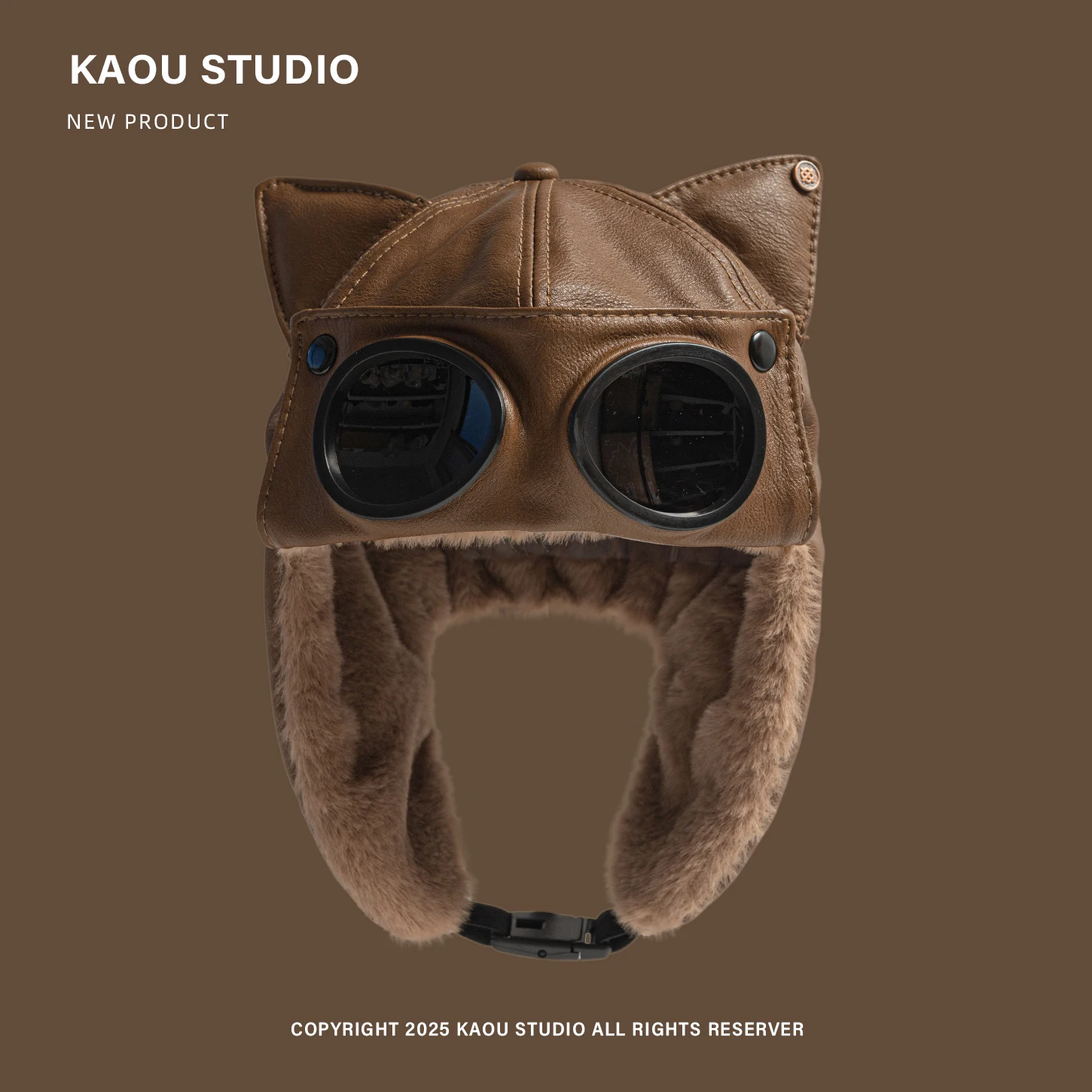 Occhiali da sole con orecchie di gatto in pelle PU Berretto da pilota fresco Berretto da equitazione antivento in pile invernale da donna Cappello bomber da sci per famiglia