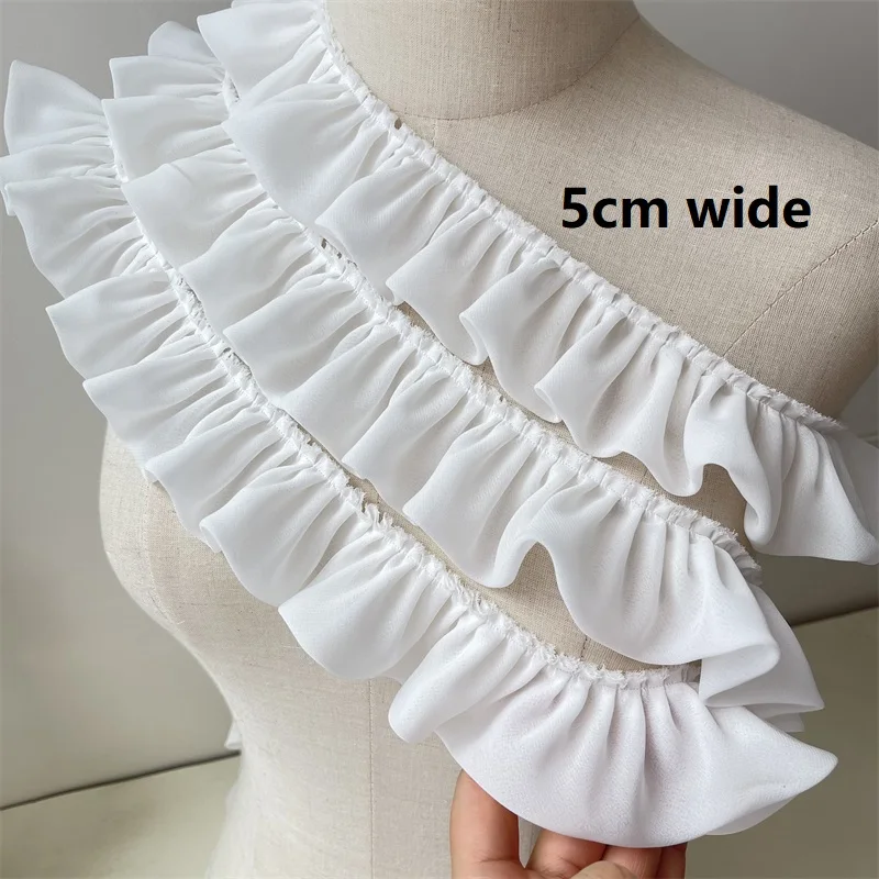 3meters 3cm/5cm wide Pink/ White 120D Encrypted Soft Chiffon Ruffles Lace Trim Cloth Trim X153