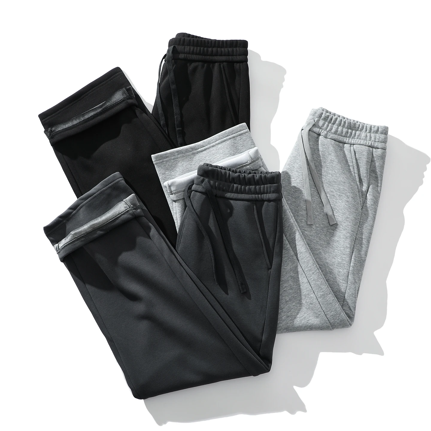 

Thiened Fce Lined Knitted Straight Leg Casual Pants for Men Comfortable Warm Sports Trousers Elastic Waist Casual Wear
