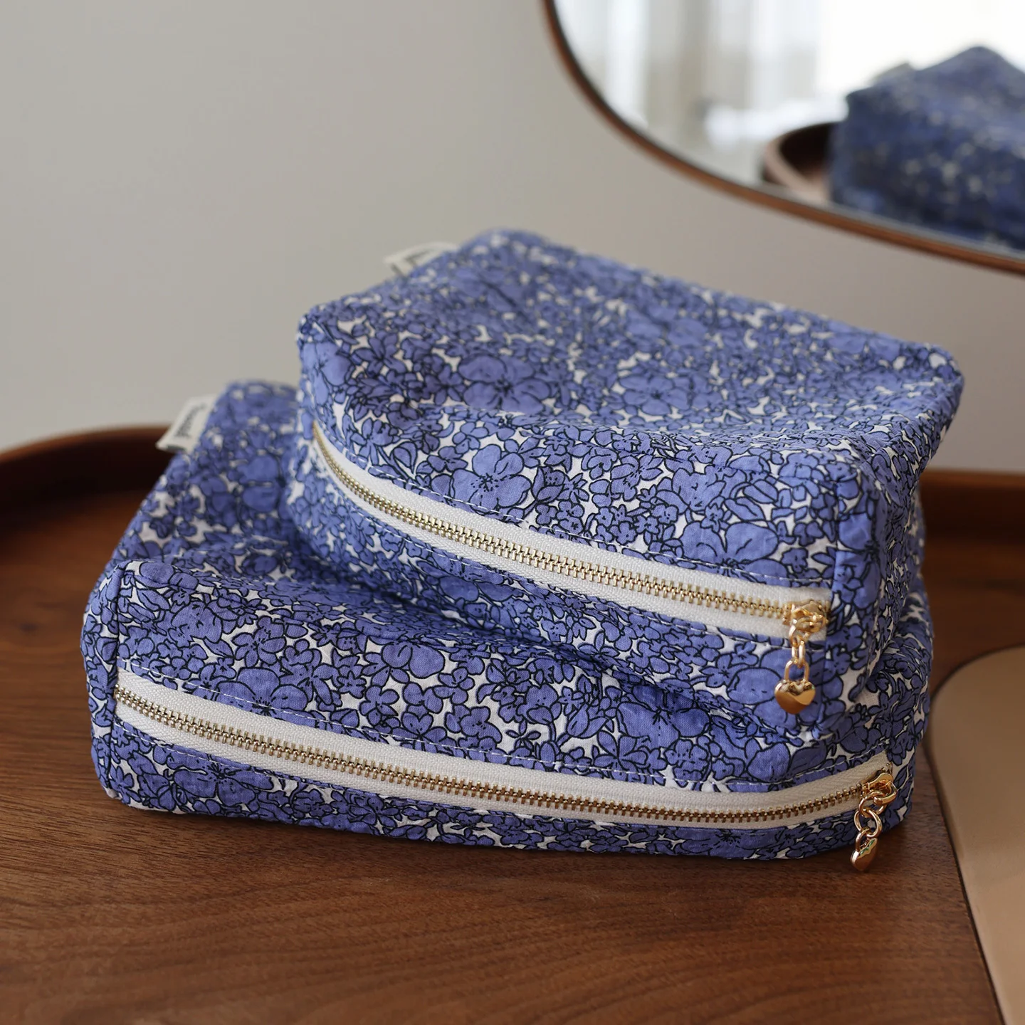 Korean Style Floral Fabric Organizer Pouch Large Capacity Portable Travel Cosmetic Bag Casual Multi-functional Inner Bag