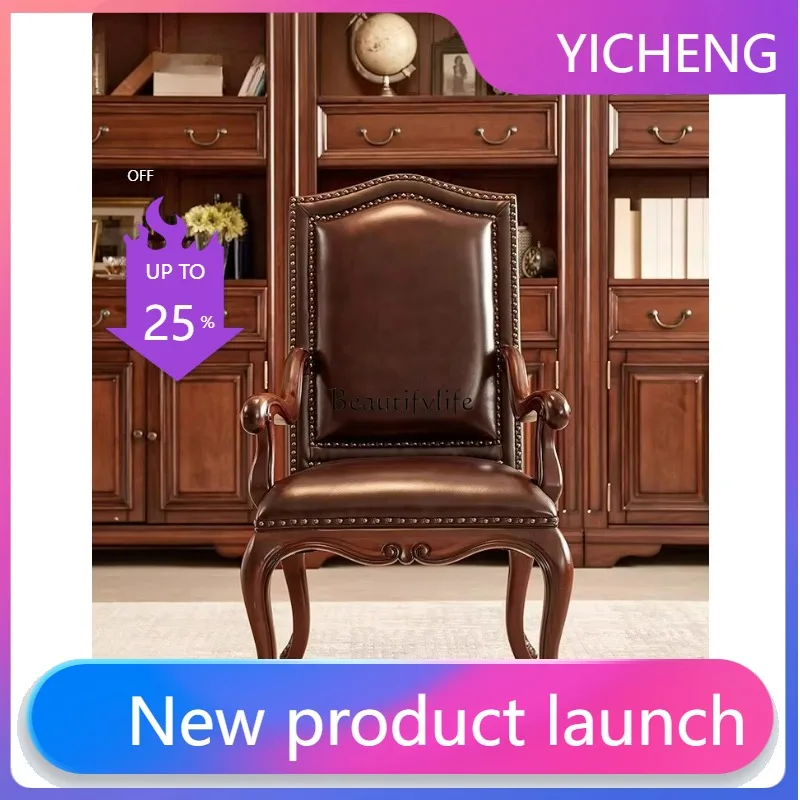 

LYY neoclassical all-solid wood gold silk teak office chair armrest book chair