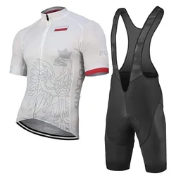 Team Poland White Mens Cycling Jerseys School Bike Kit Red Shirt Short Sleeve Sets Bicycle Clothing Bib Pants Ride Wear