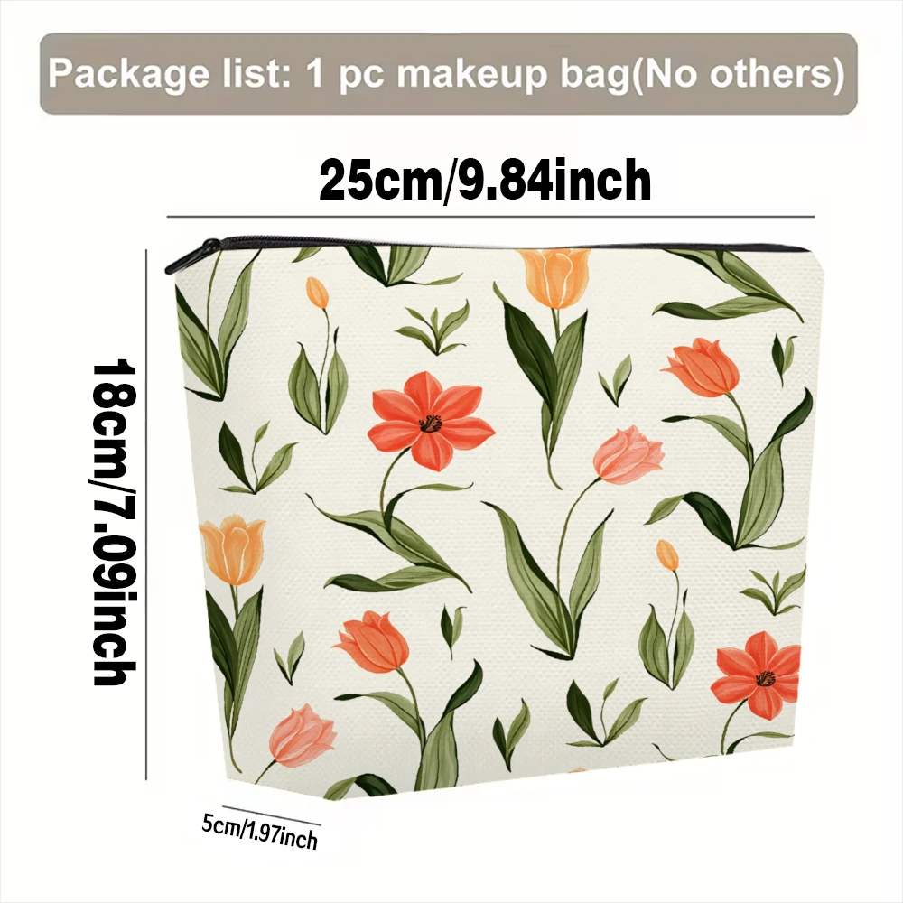 Floral Tulip Pattern Print Design Makeup Bags for Girls Cosmetic Pouch Toiletry Bag Pencil Case Travel Storage