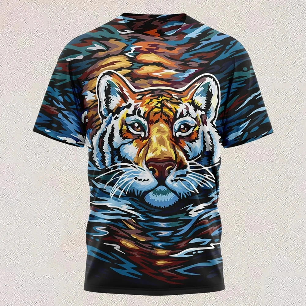 New T Shirt Full-color Tiger Head Short-sleeved Cool T-shirt Round Neck 3d Printed Casual Short-sleeved Shirt Oversized Clothing