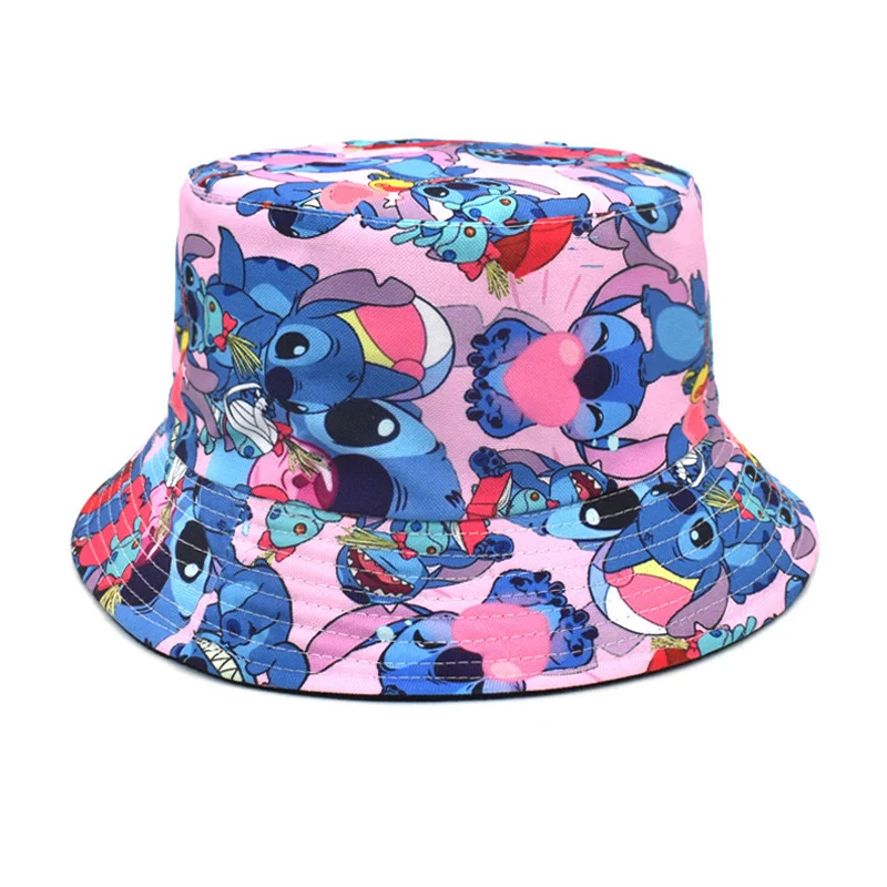 Disney Stitch หมวกแฟชั่นผู้ชายผู้หญิงพิมพ์ Sun หมวกการ์ตูนฤดูร้อนครีมกันแดดกลางแจ้งหมวก Casual หมวกชาวประมงของขวัญ