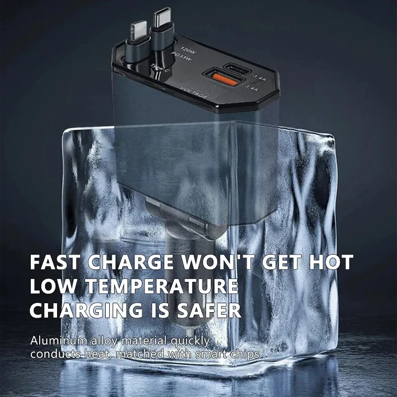 SEAMETAL 12 فولت شاحن سيارة شحن سريع للغاية 120 واط سلك قابل للسحب المزدوج USB السيارات ولاعة السجائر واجهة قابس مهايئ شحن #5