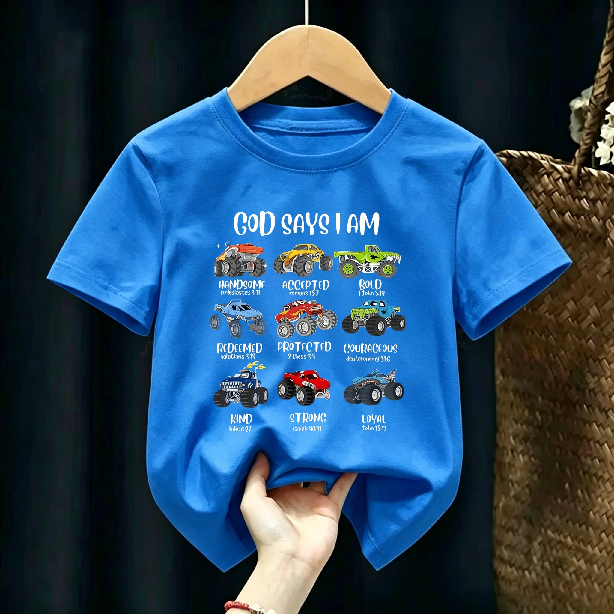 American Retro Christian Architecture Tractor Print Pure Cotton Children's T-Shirt - Comfortable Boys' and Girls' Tops