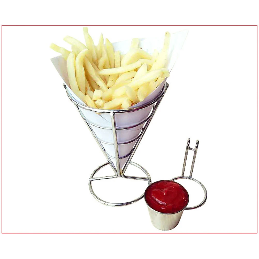 

2Pcs Fries Foods Stand Holder Metal Wire Basket Stainless Steel Cone Holder Sauce Dipper for Party Snacks Appetizers
