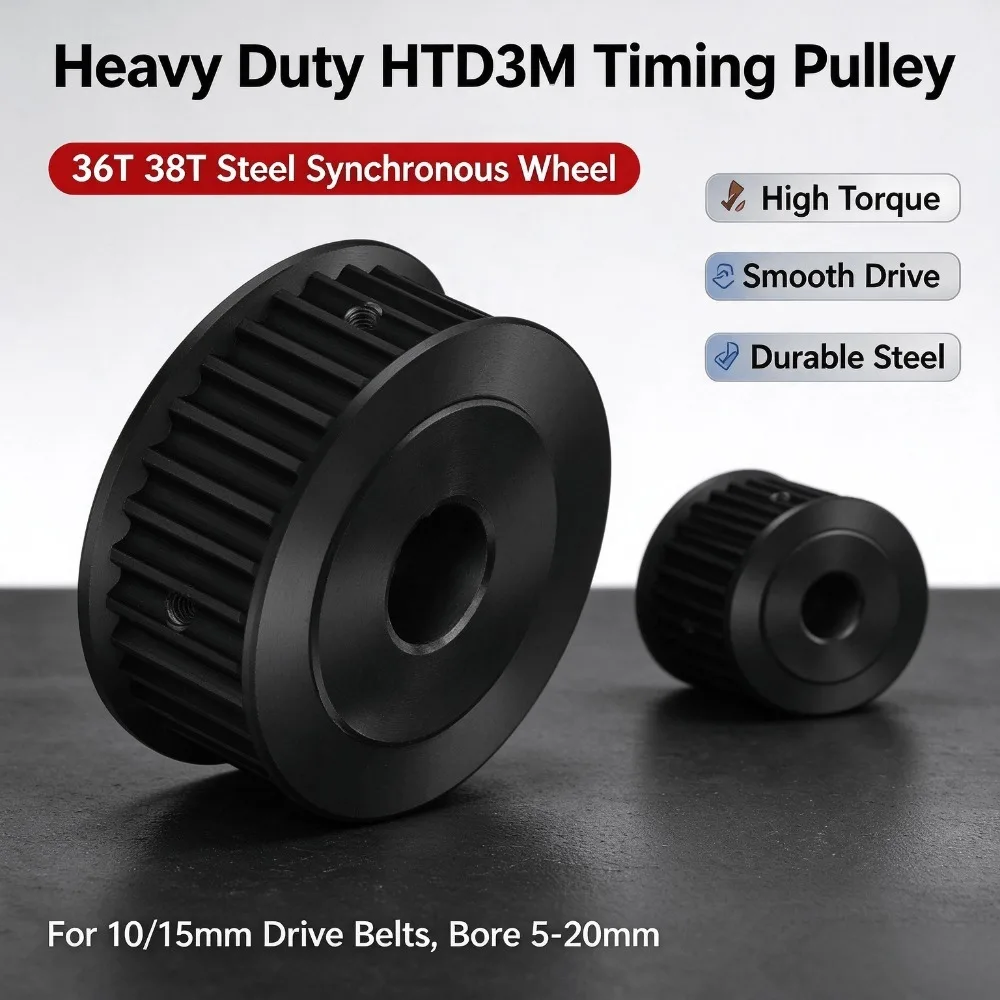 1Pcs 36T 38T HTD3M Steel Timing Pulley,Synchronous Wheel,Teeth Width 11/16mm,Bore 5/6/6.35/8/10/12 to 20mm For HTD3M Drive Belt