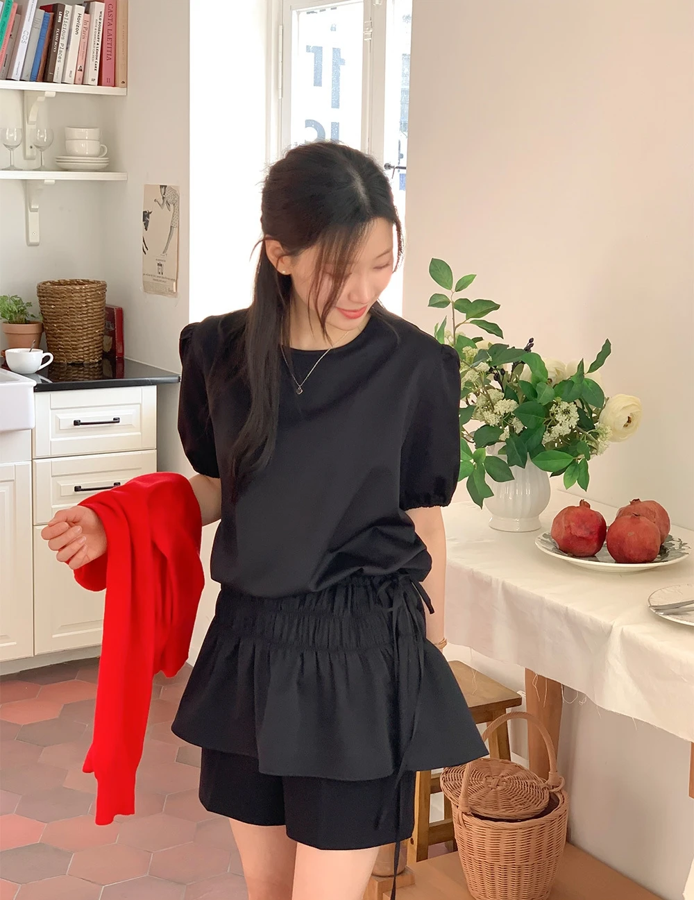 Vestido com babados em camadas na cintura estilo coreano – conjunto de duas peças com top destacável + saia