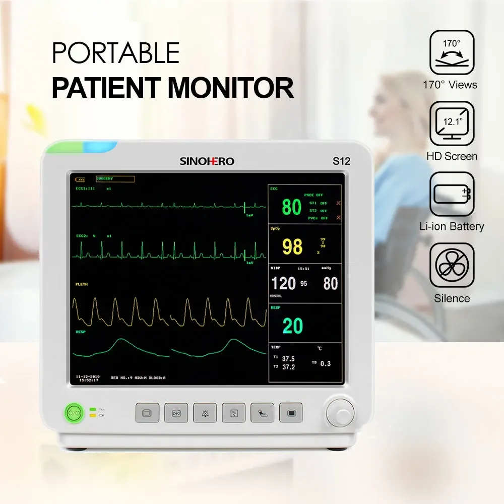 

SINOHERO S12 Multiparameter Patient Monitor12.1'' LCD Display ETCO2 ECG RESP NIBP SpO2 TEMP Medical Vital Signs Monitor Human