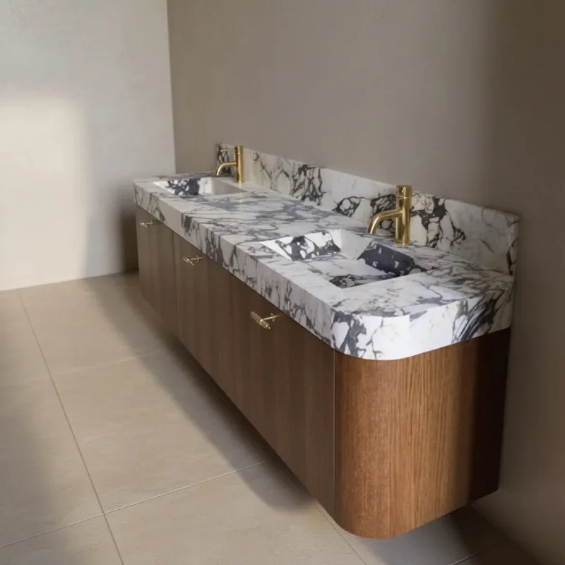 Modern Caracatta Viola Marble Double Sink Family Hotel Bathroom Vanity