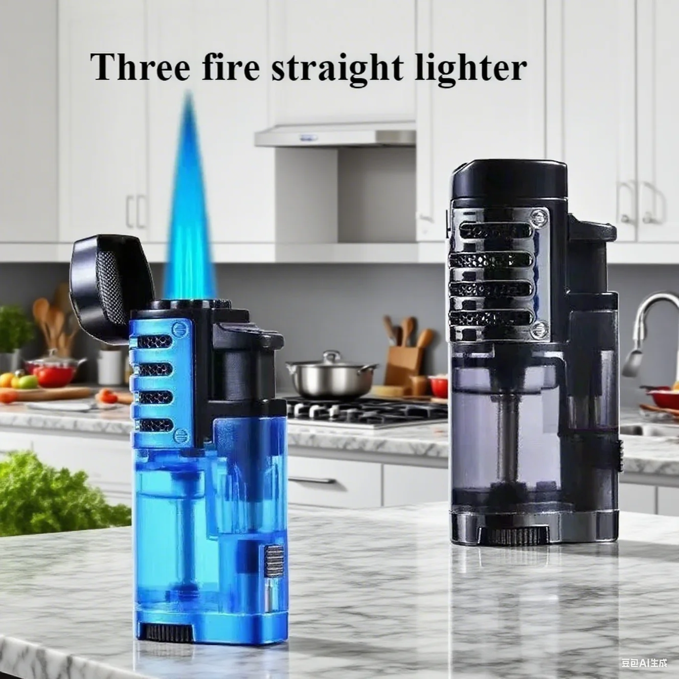 

Men 3 Blue Flame Cigar Lighter Windproof Butane Gas Cigars Lighters Direct Spray Gun Jet Lighter Welding Torch Cigarette Smoking