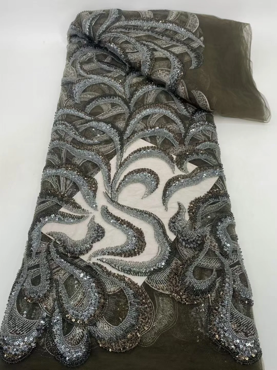 

Тюлевая кружевная ткань ручной работы, 2025 г., блестки и бисер, вышитое африканское французское кружево ручной работы для свадебного вечернего платья