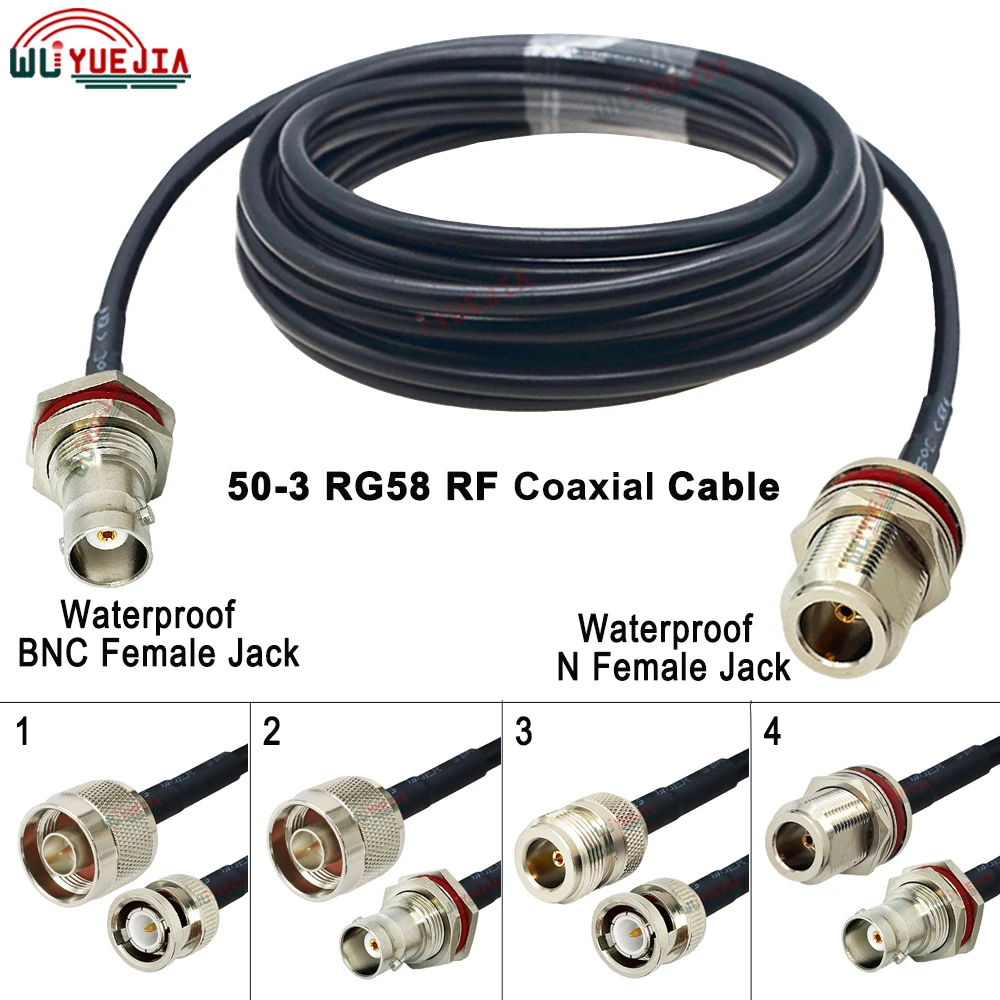 Waterproof L16 N to Q9 BNC RG-58/U Coax Extension Cable RF Wireless Antenna BNC Female to N Male Connector for Wireless Systems