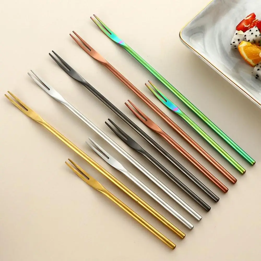 Fashion Thin Pickle Fork Household Stainless Steel Solid Kitchen Supplies Fruit Toothpick Tableware Utensil Fruit Fork