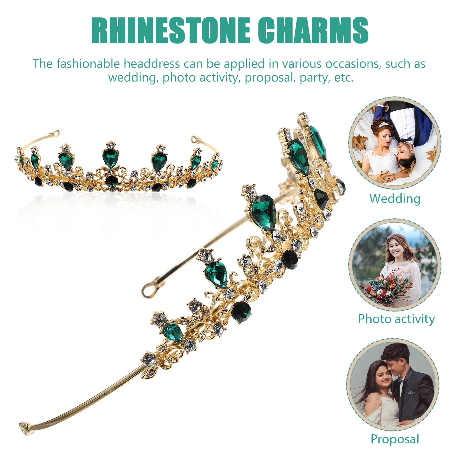 

Green Rhinestone Crown Headband Bridal Hair Clip Wedding Accessories Girl Hairband Decorations Charm Party Bride
