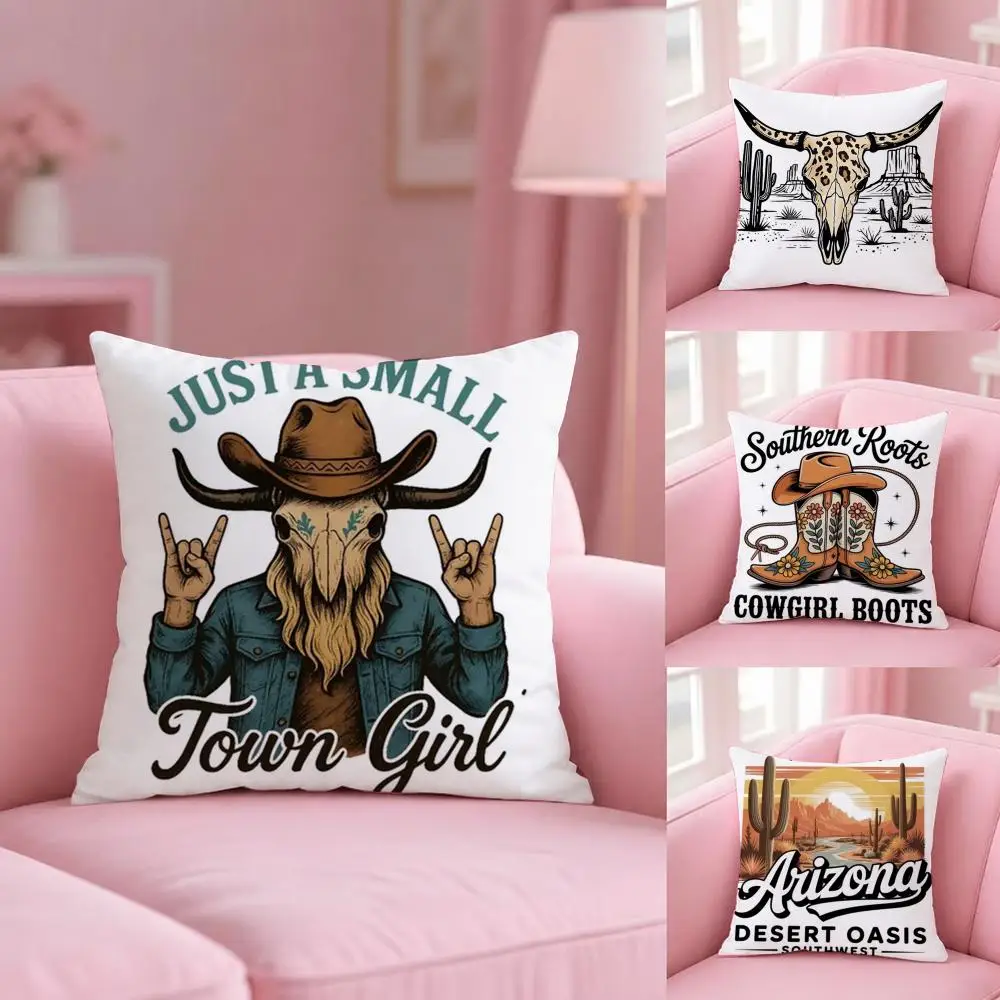 Western Cowboy Series Cushion Cover Soft Plush Pillowcase Double Side Cozy Cushion Cover Aesthetic Sofa Home Decor Gift