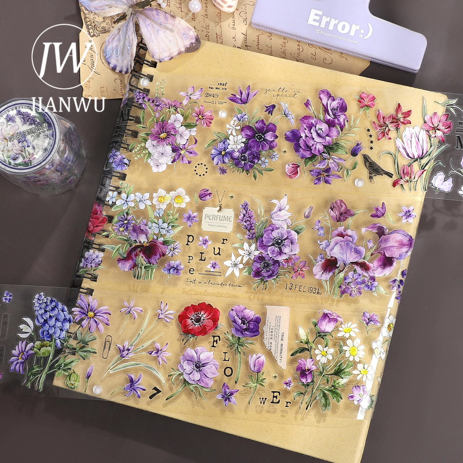 jianwu-60mm-6m-vintage-purple-plant-flower-landscape-material-collage-scrapbooking-pet-tape-creative-diy-journal-stationery