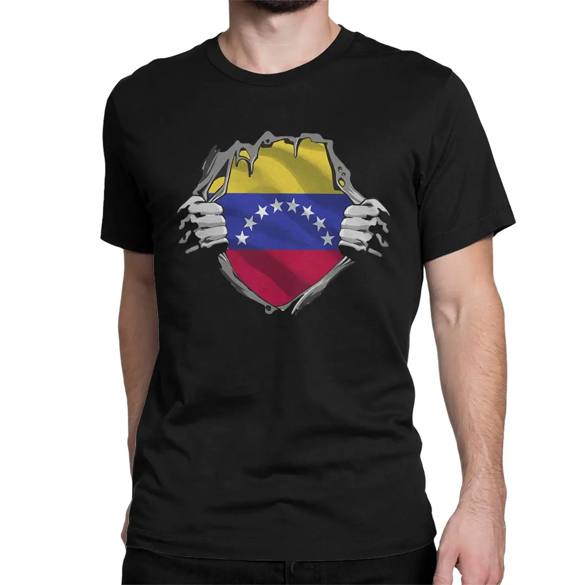 Two Hands Ripping Revealing Flag Of Venezuela T Shirts Men Women's Cotton Unique T-Shirt Venezuelan Tee Shirt Clothes Printing