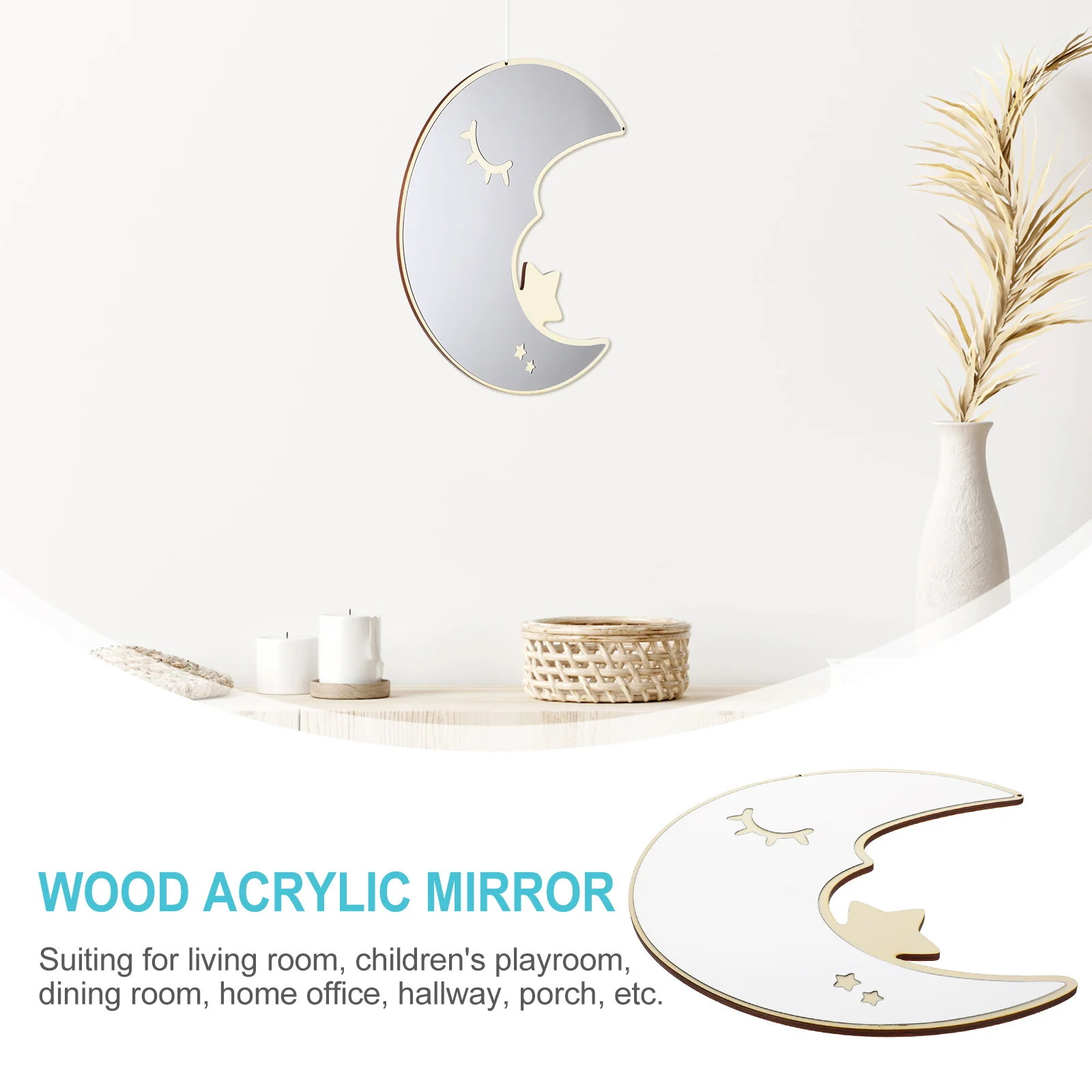 

Water Resistant Acrylic Mirror Moon Shape Wall Sticker Lovely Gift for Baby Room Home Decoration Living Room Hallway